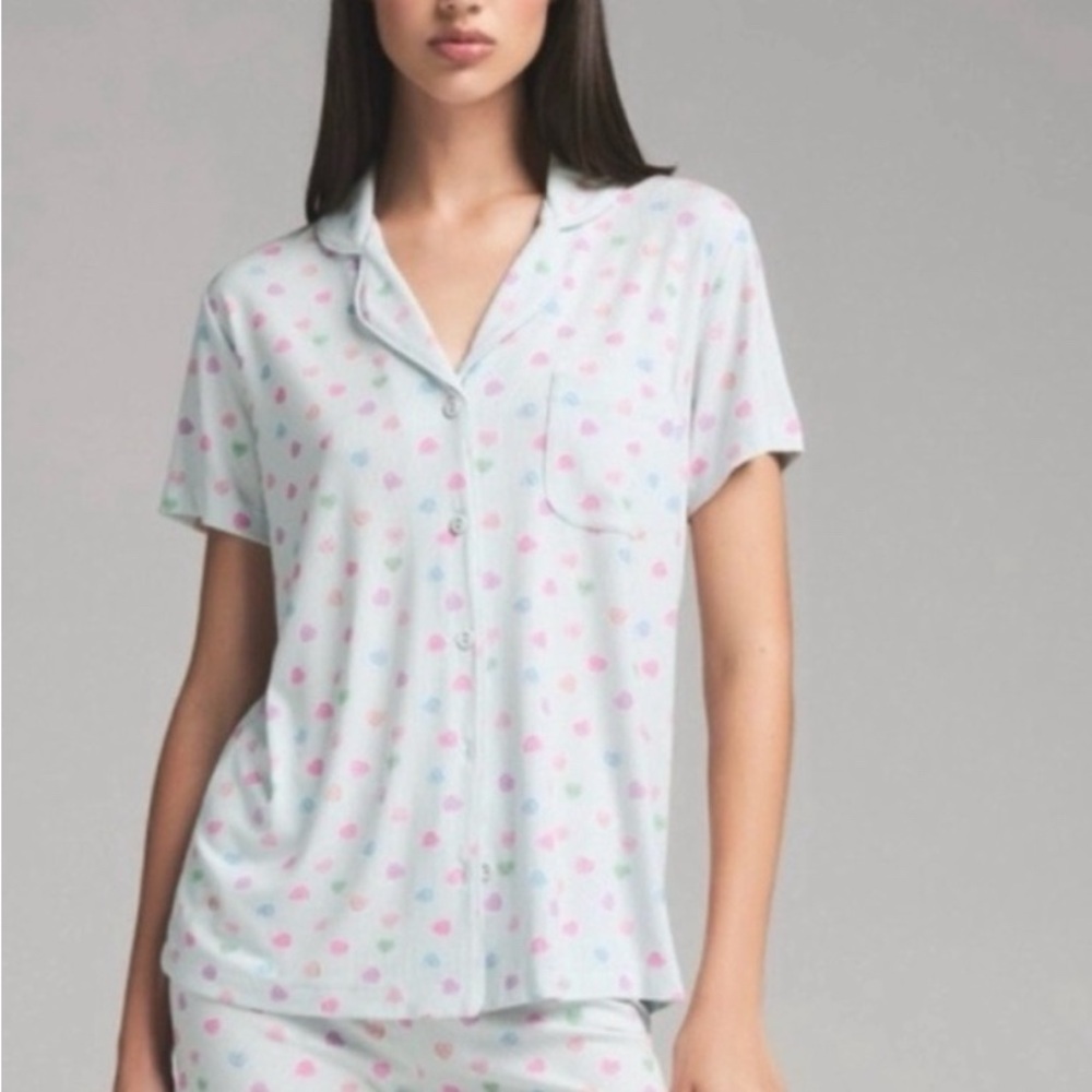 SKIMS Blue and Pink Pajama top Soft Knit Sleepwear